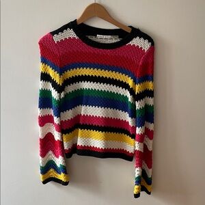 Alice & Olivia Multicolor Striped Crochet Sweater